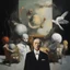 Placeholder: UN conference,a cat and human flesh-like surgical instruments and universe-like a pigeon and neuralink, surrealism,minimalism,Painting By Adrian Ghenie, Rene Magritte, Salvador Dali, Lucian Freud