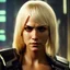 Placeholder: Photorealistic headshot of a fierce blonde assassin cyberpunk dynamic pose