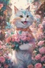 Placeholder: high resolution,best quality anime, highres,Full Body, 8k character concept,8k, pixiv, illustration, ultra-detailed, face focus,Line Art,Ink,acrylic painting,pastel painting,mysterious,elaborate,dof,Laughing cat with a bouquet of flowers,confetti of flowers, kawaii, thick eyebrows, smile, pastel colors, pop art, anime style, very delicate brushwork, clear, vivid, face Clear