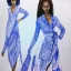 Placeholder: Croquis, wrap dress, white with blue mandala print, long sleeves, fashion illustration, sketch, drawing, pencil, african american model, Aarón favaloro, megan hess, René gruau