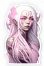 Placeholder: a sticker of a woman with a long white hair and a veins connected to face and hair, dan mumford and alex grey style, trending on artstaion, pink skin, portrait of anime woman, inspired by Karol Bak, porcelain looking skin, connectedness, twitter pfp, yosuke ueno, blonde girl, anatomically perfect, biopunk armor
