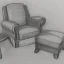 Placeholder: A living room with armchair and fancy stools. pencil sketch