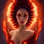 Placeholder: portrait of a fire fairy, dress made of fire, fiery wings, obsidian skin, red eyes, highly detailed, detailed face, smooth, sharp focus, chiaroscuro, digital painting, artgerm and greg rutkowski and alphonse mucha