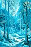 Placeholder: A cyan winter forest designed in German folk art painted by Katsushika Hokusai