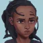 Placeholder: Portrait of a sweet dark skinned 10 year old witch kid with braided black hair