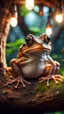 Placeholder: portrait of hairy frog living inside a tree house in a hollow huge tree growing light bulbs,bokeh like f/0.8, tilt-shift lens 8k, high detail, smooth render, down-light, unreal engine, prize winning