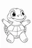 Placeholder: blank colouring book, white blank background, simple picture for toddlers, sweet and smilling turtle pet, disney and pixar style