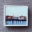 Placeholder: tiny oil painting of tiny seaside village, plain white background, solid white background, tiny white canvas, tiny white frame, melancholy, tender, moody, vintage, delicate arrangement, beautiful composition, etsy, aesthetic layout, plain solid white background