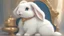 Placeholder: Classic Disney Elegance style. a little bunny, fluffy white fur and twinkling blue eyes. morning, wake up, find a golden scroll nestled beside him.