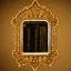 Placeholder: A 4K photo of A long ornate gold mirror. The mirror is fractured and broken into 100 symmetrical pieces