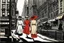 Placeholder: in 1920 two women walking down the street beside each other in nice dresses and hats in New York, Madison Square, high quality, intricate details, realistic