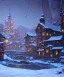 Placeholder: A magical snowy warlock castle with river canals in Christmas time