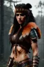 Placeholder: Barbarian character, animal hide armor, physically fit, tribal tattoos, scars, washboard abs, red facepaint, dark eyeshadow, intricate eyeliner, soft round eyes, beads in hair, 8k resolution, cinematic smooth, intricate details, vibrant colors, realistic details, masterpiece, oil on canvas, smokey background