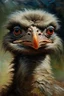 Placeholder: An oil painting of a very beautiful ostrich with wide eyes