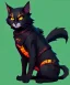 Placeholder: cat 2d, knight, ninja, black fur,full body, orange torn coat,game character, strong, anime, chibi, game sprite, brave, funny