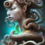 Placeholder: Sango fantasy, fantasy magic, intricate, sharp focus, illustration, highly detailed, digital painting, concept art, matte, art germ and Paul Lewin and Kehinde Wiley, masterpiece Japanese lady head bronze octopus Asian African girl nice breast Thai hair turquoise silver blue waves