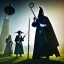 Placeholder: The Grim Reaper and a plague doctor in Lollipop world, considering the future of the universe, art by Elliot Erwitt