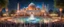 Placeholder: Hyper Realistic lots of people in a Huge multicolor rustic wall textured Mosque with beautiful fountain inside a garden at beautiful night with decorative lights