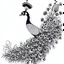 Placeholder: white, A peacock white flower borders, line art, white background, outline, with images neatly contained within the background, just black and white color, full body, no color. Different view