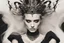 Placeholder: close up of a dancer in black dress with crown, angry expression, with beautiful face