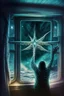 Placeholder: cthulu cutting window off patient , with background angel star field seen in the window of a boat, 4 k, trending art, depth of field