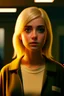 Placeholder: hospital, a cute blonde latino female chat robot that stares at us like we are the prettiest demons she has ever seen, its such a perfect day, motion blur, smoke, 8k, downlight, soft light, depth of field, photorealism, trending on art station, lotsa detail