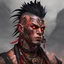 Placeholder: fantasy character, human shaman, male, in his thirties, dressed in leathers and belts, lots of face piercings, ear plugs piercings, tribal look, lava face markings, face tattooes, tribal tattoes, short mohawk hair, fire-red eyes, digital art