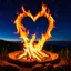 Placeholder: fire in a heart, against a beautiful night sky, romantic setting