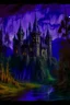 Placeholder: A dark purple haunted vampire castle with ghosts painted by Claude Monet