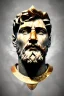 Placeholder: Ultra Realistic image, Roman sculpture, white marble material, Lionel Messi, gold Laurel leaves wreath, renaissance ornaments, radial gold lines, one gold star in heart, radial composition, geometric ornaments, blue marble background, chisel style, waist up portrait, emperor style, epic, celestial, cinematic lighting, God light, god rays, 4k resolution, smooth details, ornate details, soft lighting, unreal engine 5, art station, substance 3d.