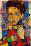 Placeholder: Rubik's cube in the style of egon Schiele