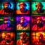 Placeholder: vintage photos arranged in a 2X2 grid, a fat, bearded man (watching tv:1.8),,comic book panels, multiple angles, a mixture of lighting and color palettes.