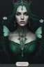 Placeholder: Dark green hair, elven crown emerald Water lilies long hair lotus night Fairy princess rapunzel hair queen crown dragonflies fireflies elven tiara flowers fairy wings gothic dark green