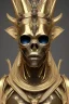 Placeholder: shiny black male African Egyptian alien, cracks in the voodoo head, wicked, eyes, crown, Elephant, 8k, finely detailed, photo realistic, tiger turquoise skull head gold dragon space alien snow skeleton gold horny toad silver crown silver eyes