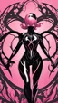 Placeholder: A close picture to Mix between gwenpool and symbiote, symbiote venom in background, pink and black custom, intricate details, highly detailedin in solo leveling shadow art style