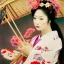 Placeholder: stunning, gorgeous Japanese woman in traditional kimono with flowers and jewels in hair, bamboo umbrella, mist, 8k, high-quality, ultrafine-detail, intricate, oil painting, brian froud, howard lyon, anna dittmann, Greg Rutowski, alphonse mucha