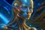 Placeholder: gorgeous female humanoid alien, slender muscular warrior, looking over shoulder at the sky, tentacles, coper zinc orichalcum jewelry and piercings, beautiful face, mesmerizing starry eyes, smooth translucent skin, hourglass, size DD. , DeepDream-generated image depicting …