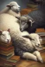 Placeholder: black sheep reads a book, sheep herd sleep