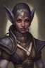 Placeholder: Pathfinder portrait of the face of a dark elf cleric blessed by Bolka. Has a playful demeanor, looks to be in her early twenties.
