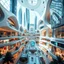 Placeholder: A futuristic, hyper-realistic scene depicting a sprawling, state-of-the-art shopping center in a modern city of the year 2080. The architecture features sleek, organic forms, towering glass facades, and seamless integration of advanced technological elements. The interior space is flooded with natural light, with open, airy layouts and imaginative design elements that blend the physical and digital realms. Holograms, interactive displays, and autonomous robotic assistants are seamlessly incorpo