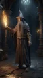 Placeholder: Busch painting style nightmare, a wizard standing in a 3d rendering full-height image of a grim and dark scene. Ensure the final images exhibit the utmost quality, with the play of a torch-lit dungeon encompassing 4K, 8K, and 64K resolutions, with 3D rendering that manifests in photorealistic, hyperrealistic, and highly detailed representations. Employ techniques such as HDR, UHD,