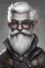 Placeholder: Generate a dungeons and dragons character portrait of the face of a male artificer handsome deep gnome with white eyebrows like snow. He has really dark gray skin like a drow. He has white hair, eyebrows and moustache. He has steampunk style welding dark glasses. He's 19 years old. His skin is graphite color.