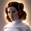 Placeholder: extremely detailed 8k hyperspace wallpaper,complete and photo realistic detailed head to waist stunning photo realistic portrait of carrie fisher as Princess Leia in star wars with photo realistic fine and simple hairstyle, brown eyes, professional majestic photo realistic painting by Ed Blinkey, Atey Ghailan, by Jeremy Mann, Greg Manchess, Antonio Moro, trending on ArtStation, Intricate, High Detail, Sharp focus, dramatic, by greg rutkowski, realism, beautiful and detailed lighting,