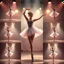 Placeholder: create storyboard of 9 images of dance of a beautiful balerina in pretty clothing in a modern cifi stage in her performance cinamatic lights .