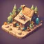 Placeholder: create a latter "A" into cartoonist hut style model isometric top view for mobile game bright colors render game style desert style