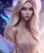 Placeholder:  beautiful, soft, smiling, long and straight blonde hair, bluish background, fairy wings on the back