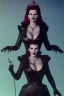 Placeholder: Geena Davis as evil queen in black leather, leather, busty, cleavage, angry, rage, stern look. character design by cory loftis, fenghua zhong, ryohei hase, ismail inceoglu and ruan jia. unreal engine 5, artistic lighting, highly detailed, photorealistic, fantasy