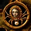 Placeholder: Spider crawling over a miniature Lover's eye watercolor painting set in a gold brooch and pearls, victorian art, Sir William Charles Ross royal miniaturist style, gothic, bizarre, mesmerizing