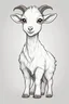 Placeholder: create a outlined cartoon coloring page of a baby goat . Pay attention to the details of the faces and White background, sketch style, half of body, use outline, clean line art, no shadows, no coloring, no shading, no grey.