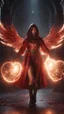 Placeholder: Wizard girl with a heart bleed in her hands, half demon and half angel, sparks around, 8k, high detail, smooth render, unreal engine 5, cinema 4d, HDR, dust effect, vivid colors,